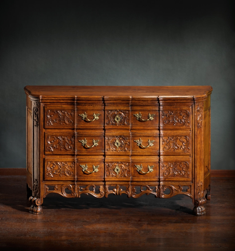 Rococo Style Chest of Drawers with Serpentine Front and Floral Relief