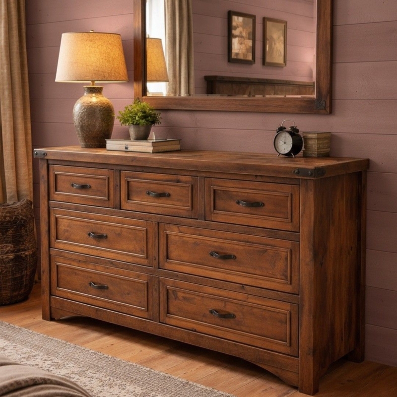 Rough Sawn Wood Furniture Dresser in Rustic Farmhouse Style