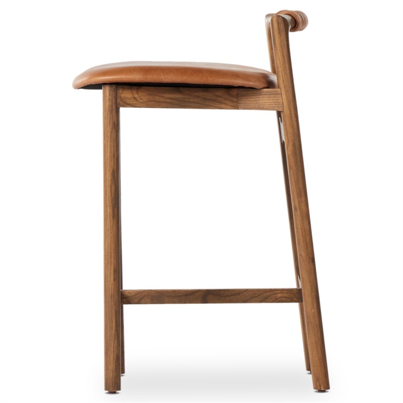 Rustic Bar Stool Tobacco Brown Leather-like Wrapped Back Rail