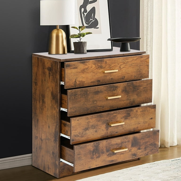Rustic Brown Wood Grain Chest with Gold Pulls