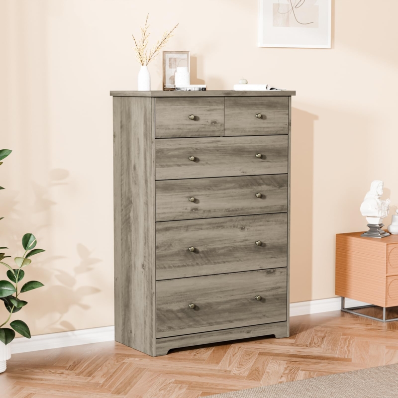 Rustic Chest of Drawers Weathered Finish Vertical Six Drawer Storage