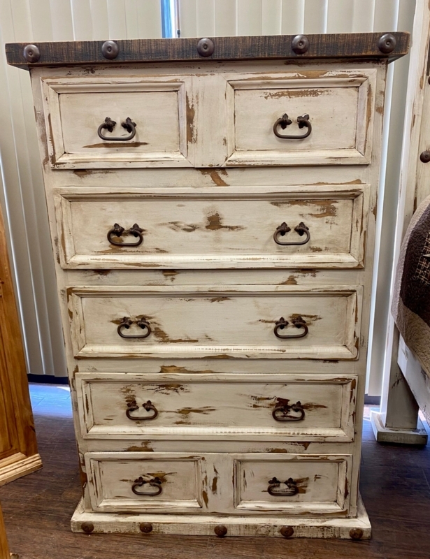 Rustic Chest with Metal Studs, Drop Handles & Distressed Finish.