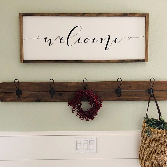 Rustic Coat Rack Five Hooks Distressed Wood Modern Farmhouse Mudroom