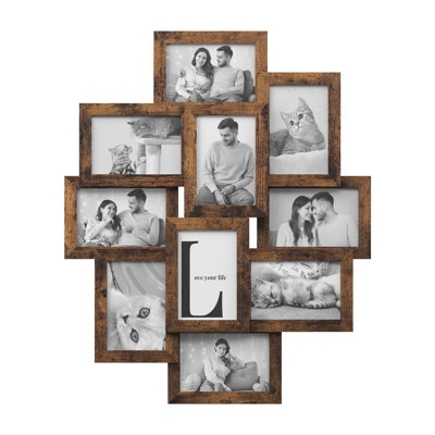 Rustic Collage Frame, Interlocking Design, Weathered Wood, 10 Opening