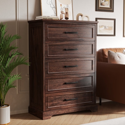 Rustic Dark Wood Chest of Drawers with X-Brace Side Details