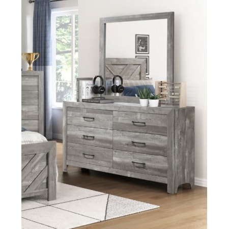 Rustic Double Dresser Weathered Finish with Matching Framed Mirror