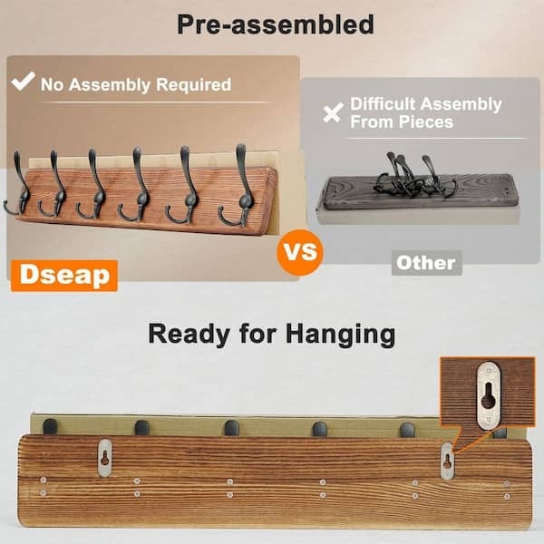 Rustic Farmhouse Wall Mounted Coat Rack, Weathered Finish and Triple Hooks
