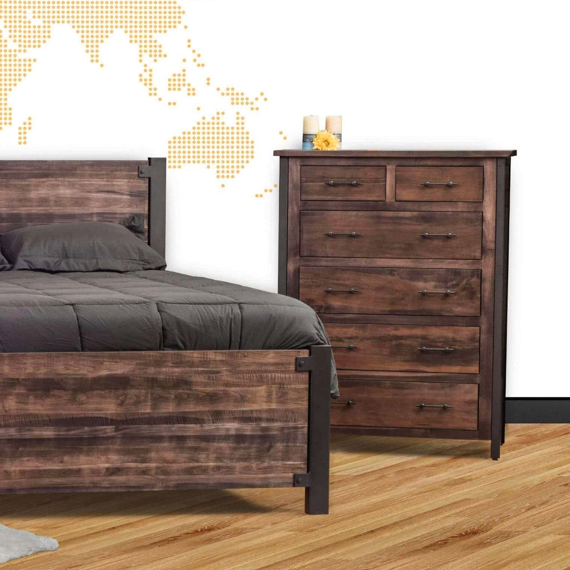 Rustic Industrial Tall Chest Charcoal Wood Metal Corner Brackets