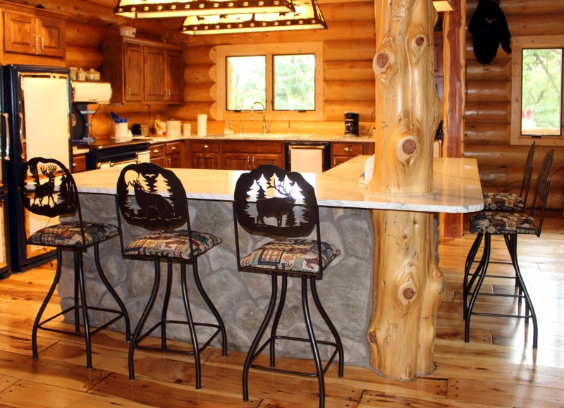 Rustic Lodge Bar Stools Animal Silhouette Backrest Stone Faced Island