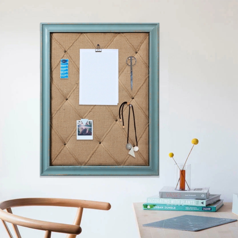 Rustic Turquoise Frame Fabric Bulletin Board, Diamond Lattice