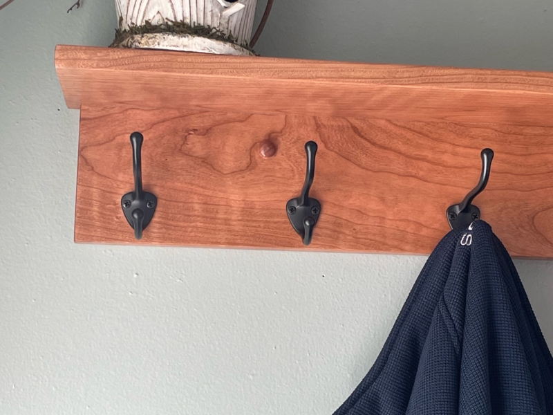 Rustic Wall Shelf Coat Rack with Natural Wood Grain showing