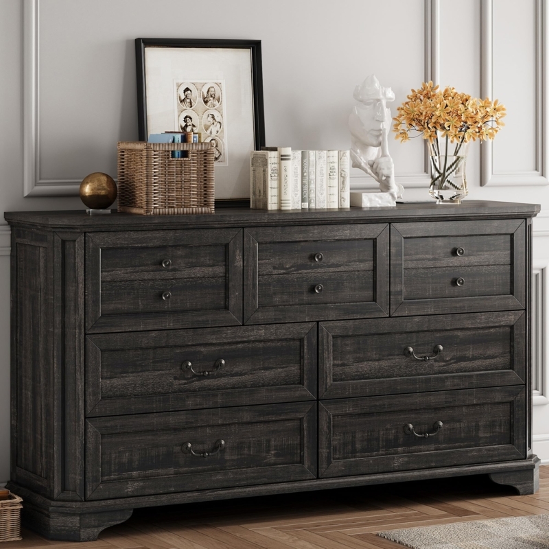 Rustic Wood Grain Storage Chest Farmhouse Mixed Hardware