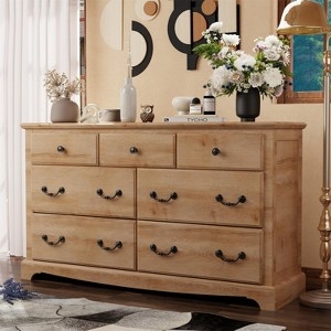 Rustic Wood Seven-Drawer Dresser with Mismatched Hardware
