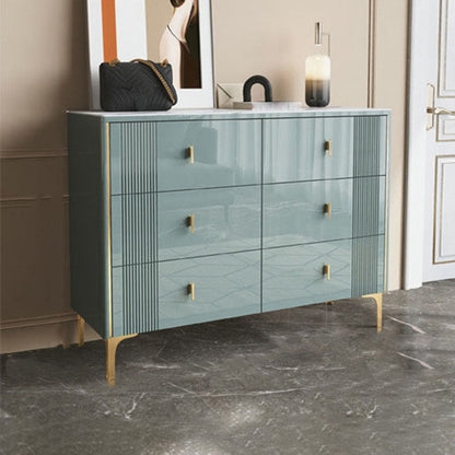 Sage Green Gloss Dresser with Fluted Side Panels and Gold Legs