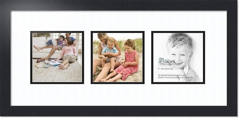 Satin Black Collage Frame Double Mat Three Square Openings Wall Decor