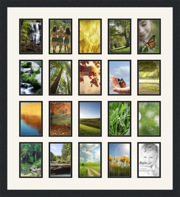 Satin Black Frame, Double Matting, 20 Openings, Vertical Layout