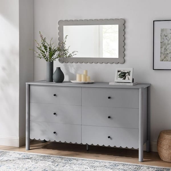 Scalloped Edge Dresser Styling in Matte Light Gray Finish