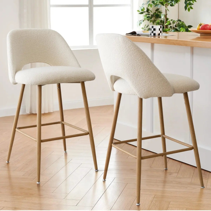 Scandi Counter Stools with Curved Open Back and Boucle Texture