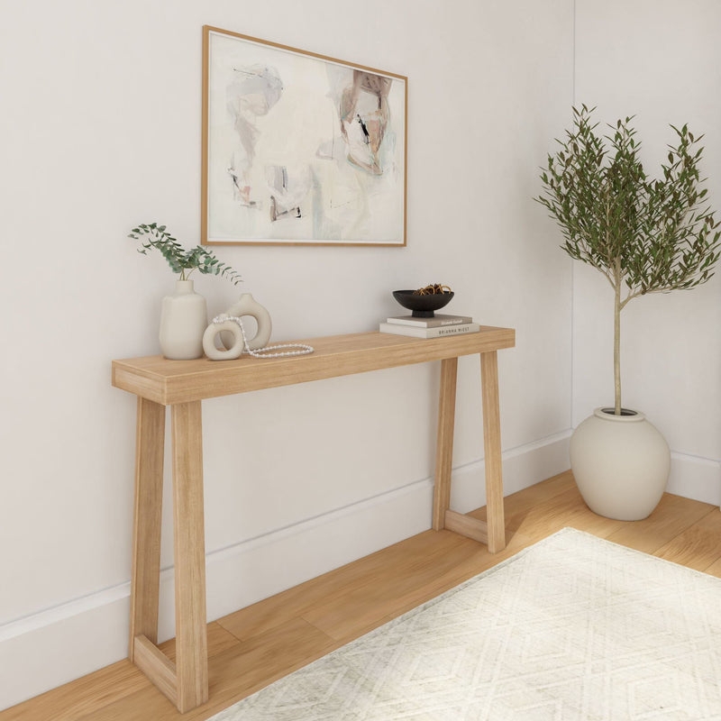 Scandi Farmhouse Console Table Thick Plank Top Light Wood