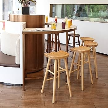 Scandinavian Light Wood Bar Stools with Saddle Seat