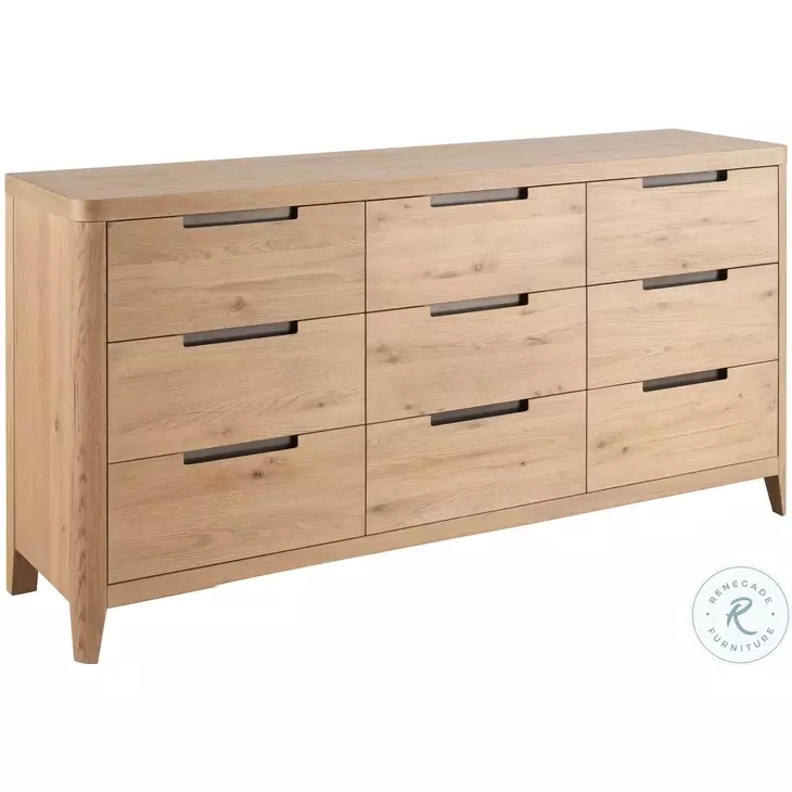 Scandinavian Natural Oak 9-Drawer Dresser, Integrated Pulls