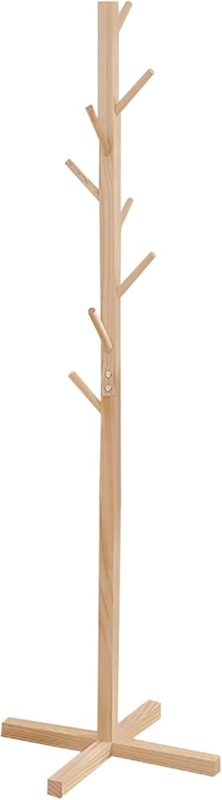 Scandinavian Standing Coat Rack, Light Wood Tree-Like Silhouette