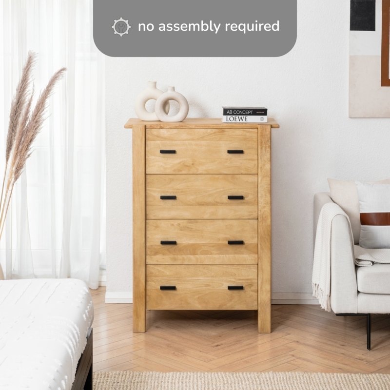 Scandinavian Tall Chest Of Drawers with Honey Wood Grain