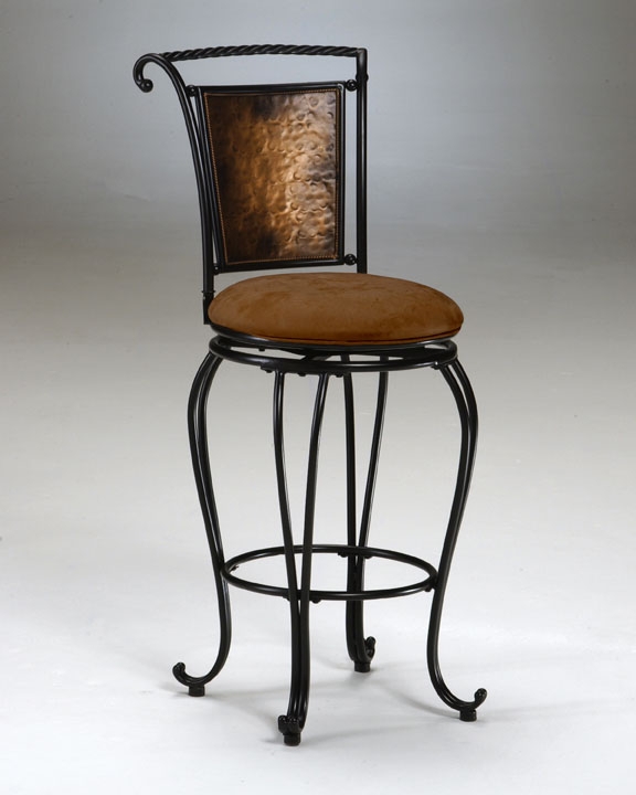 Scrolled Metal Counter Stool with Hammered Back and Padded Seat
