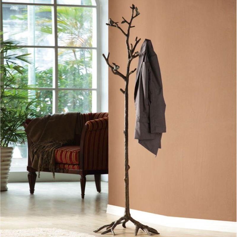 Sculptural Coat Rack Cast Metal Bronze Bird Figurines Root Base