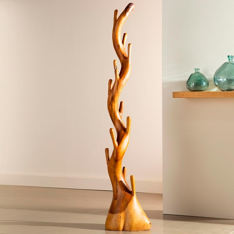 Sculptural Coat Rack Honey Brown Twisted Silhouette Branch Hooks