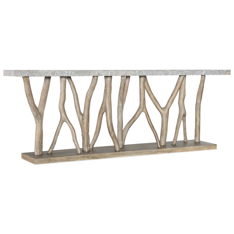 Sculptural Console Table with Stone Veneer Top & Branch-Like Legs