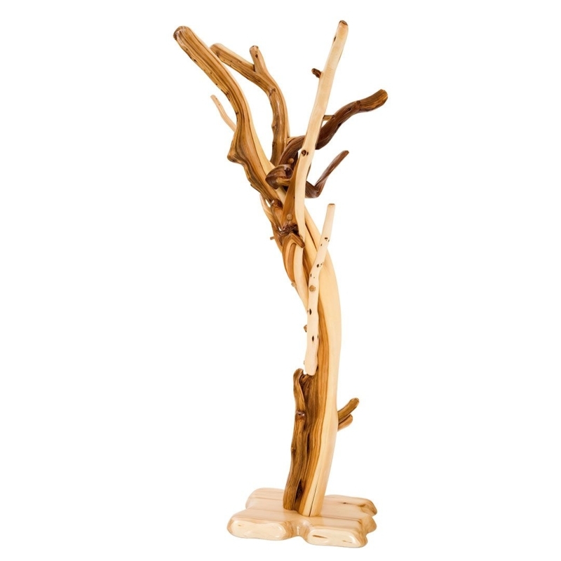 Sculptural Hall Tree Two Tone Wood Natural Log Form Branch Hooks