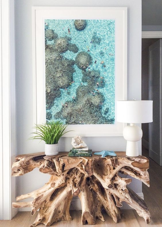 Sculptural Root Wood Console Table with Live Edge & Organic Styling