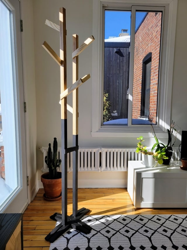 Sculptural Wood Coat Rack featuring Two Tone Finish and Lap Joints