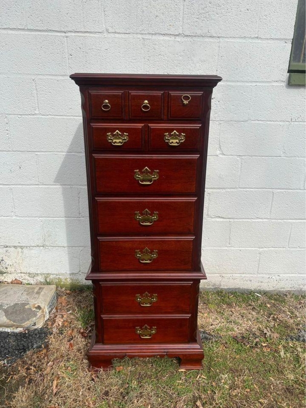 Semainier Chest Traditional Cherry Finish Ornate Brass Hardware