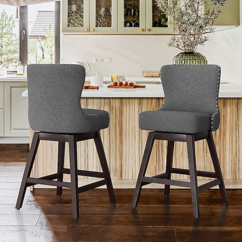 Set of 2 Gray 26-in H Counter height Upholstered Swivel Wood Bar Stool Back  2LB23CH0014-400LS at