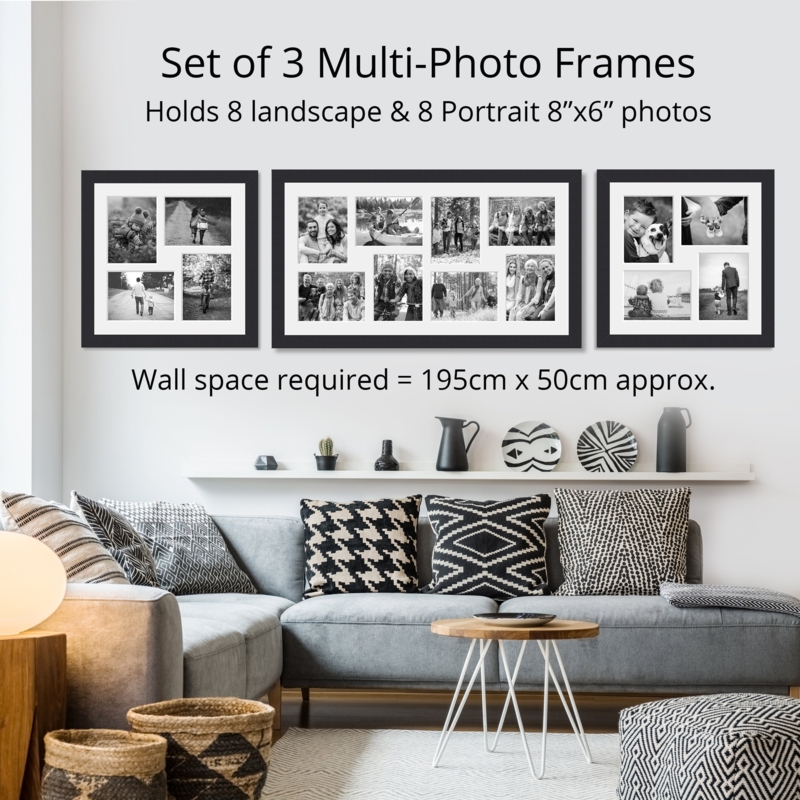 Set of 3 Collage Frames Matte Black Multi Aperture Gallery Wall Layout