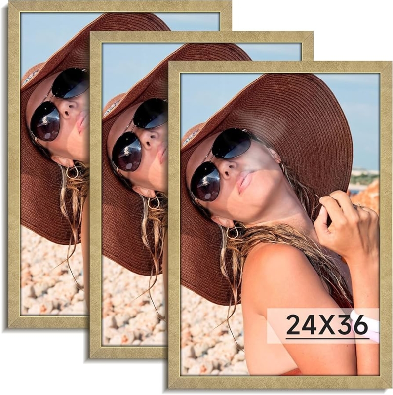 Set of 3 Picture Frames Matte Finish Pebbled Texture Modern Glam Style