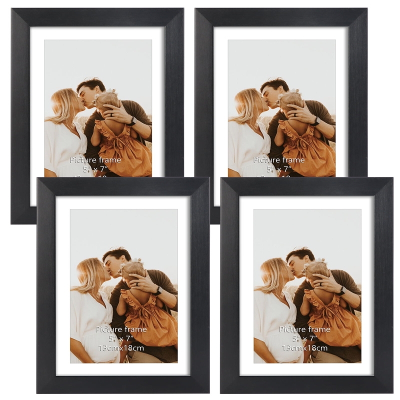 Set of 4 Black Picture Frames with White Matting for Gallery Wall