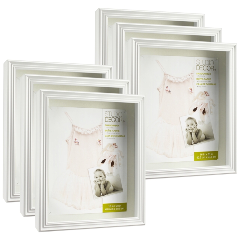 Set of 6 White Shadow Boxes with Traditional Stepped Molding