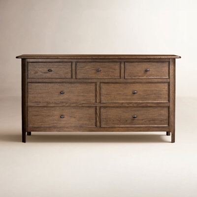 Seven-Drawer Dresser, Brown Wood Toned Finish, Rustic Wood Storage