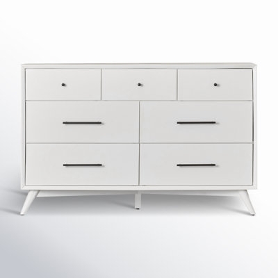 Seven Drawer Dresser Splayed Tapered Legs Mixed Hardware Mid Century