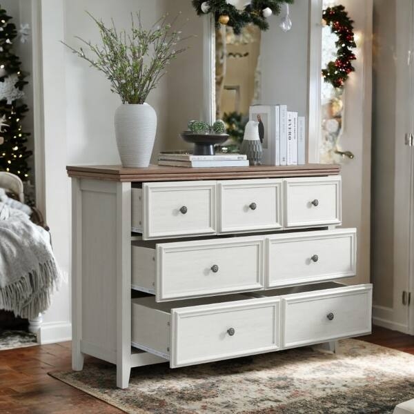 Seven-Drawer Dresser with Contrasting Top and Inset Panels, Farmhouse