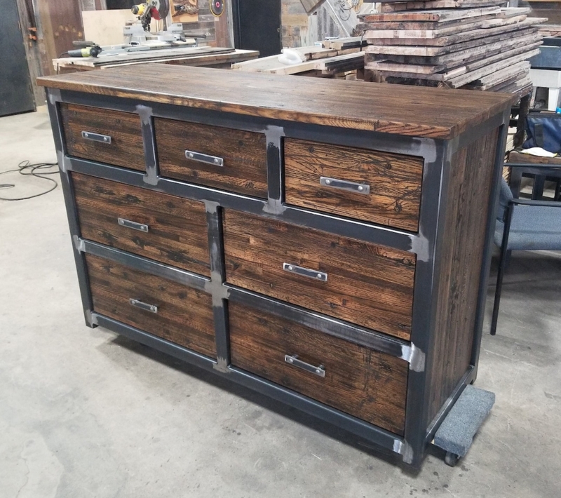 Seven-Drawer Dresser with Exposed Metal Frame