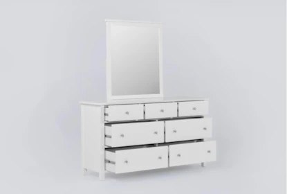 Seven-Drawer Dresser with Mirror, Round Knobs, and Tiered Layout