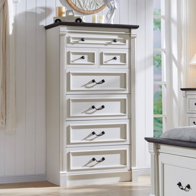 Seven Drawer Farmhouse Tall Dresser Fluted Pilasters