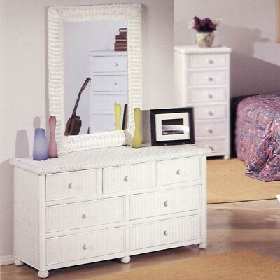 Seven-Drawer Wicker Dresser Set with a Matching Wall Mirror