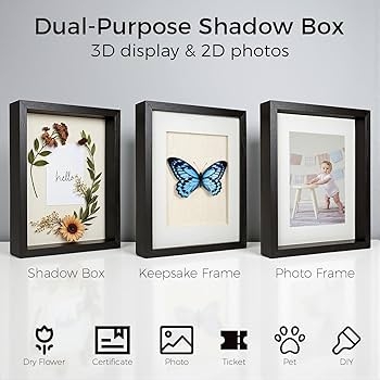 Shadow Box Frames Set of 3 Black Deep Profile with Removable Linen Mats