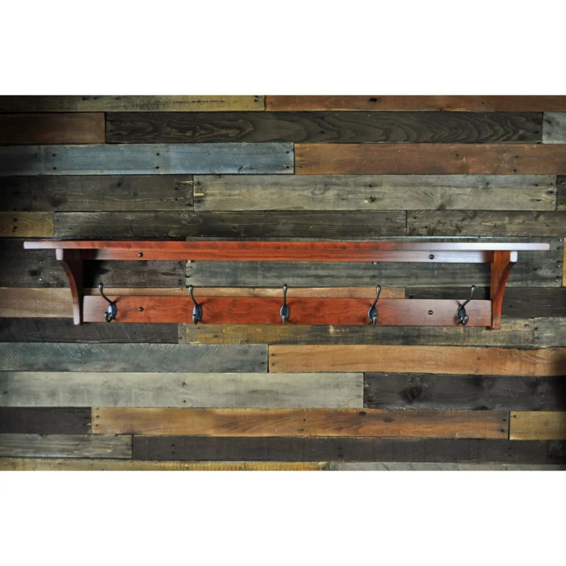 Shaker Wall Rack Shelf with Five Hook Configuration