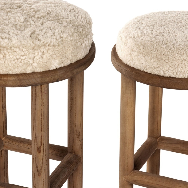 Shearling Counter Stool Chunky Silhouette Organic Modern Wood Base